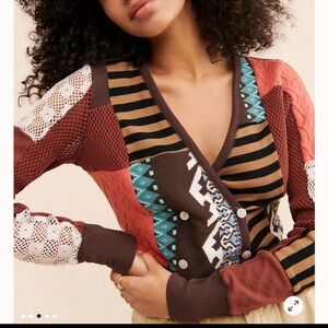 FREE PEOPLE PIECES OF ME LONG SLEEVE WRAP STYLE PATCHWORK TOP XS S